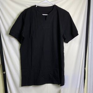 AHASELECTED Black Short Sleeve Men's Cotton Shirt